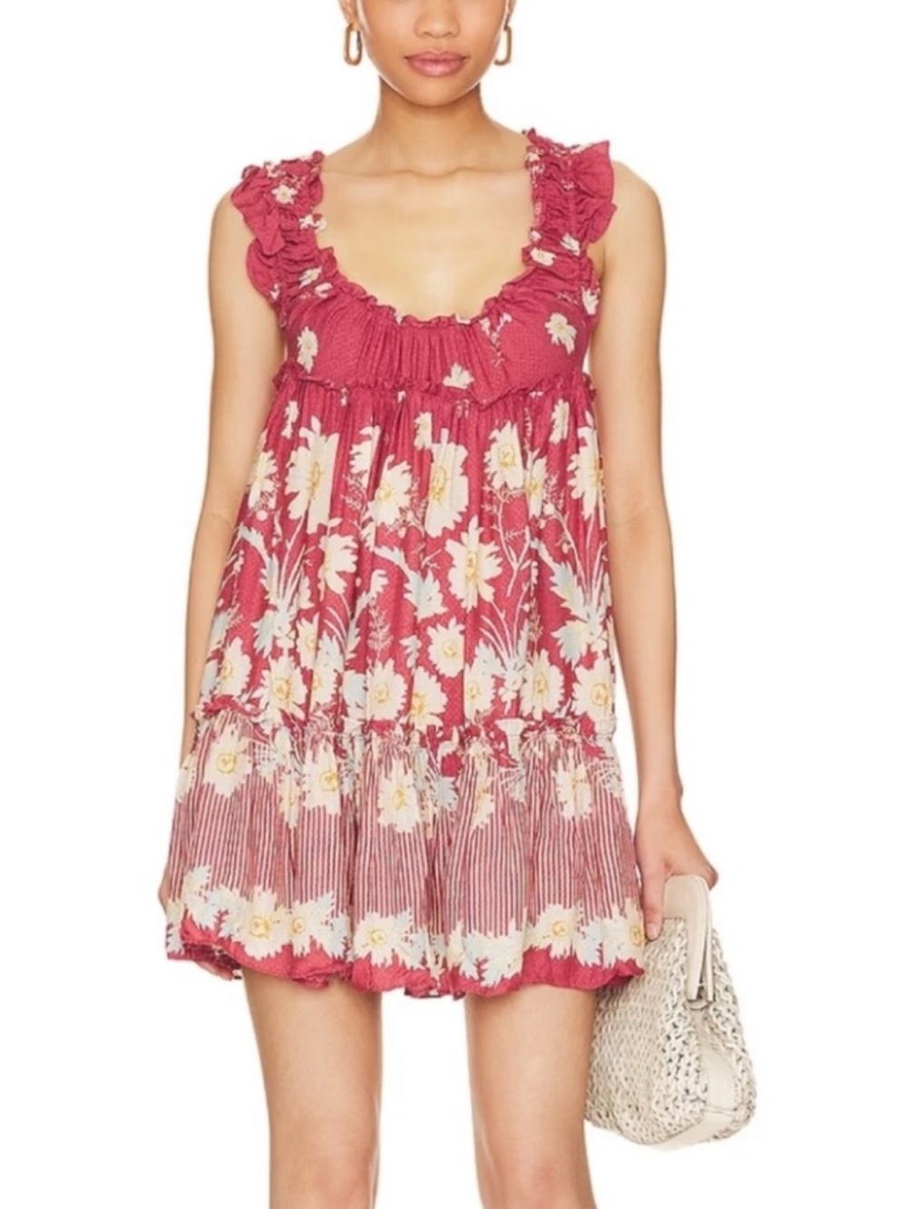 Free People Bali Wild Daisy Slip Mini Dress in Renaissance Red Combo